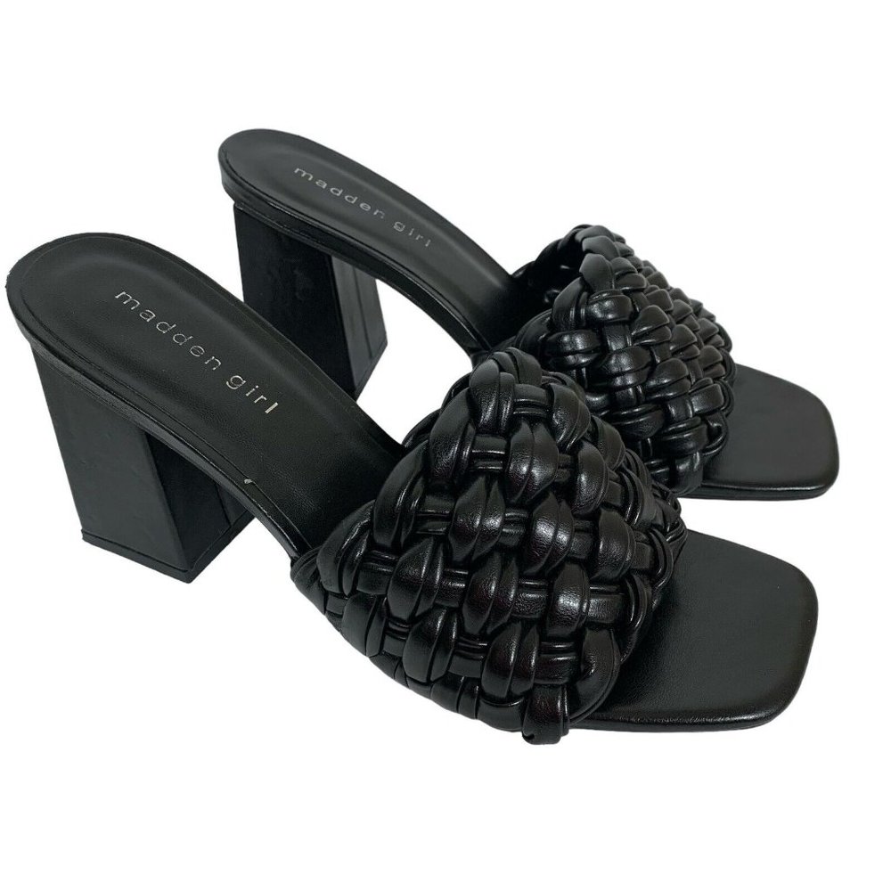 Madden Girl Gretchen Square Toe Sandals 8.5M  Black Braided Faux Leather Y2K